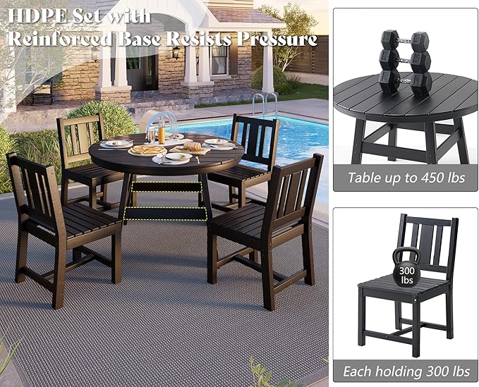AMERLIFE 5 Piece HDPE Outdoor Dining Table & Chairs Set, All-Weather Patio - Image 6