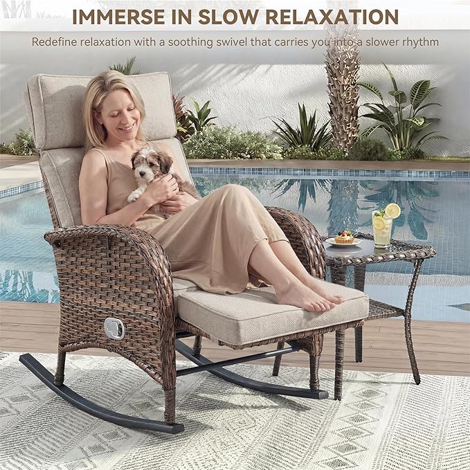 Zero Gravity Patio Rocking Wicker Recliner Chair - Image 3