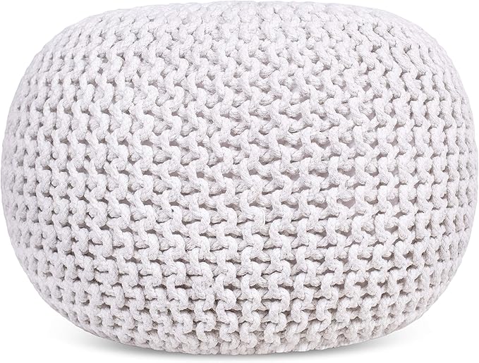 BIRDROCK HOME Round Pouf Ottoman | Cotton Braided Foot Stool - Image 4