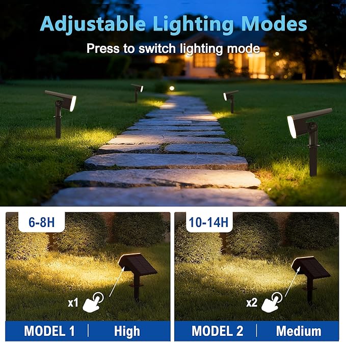 Solar Lights Outdoor Waterproof IP65, Auto On/Off, 2700K 2 Lighting Modes - Image 2