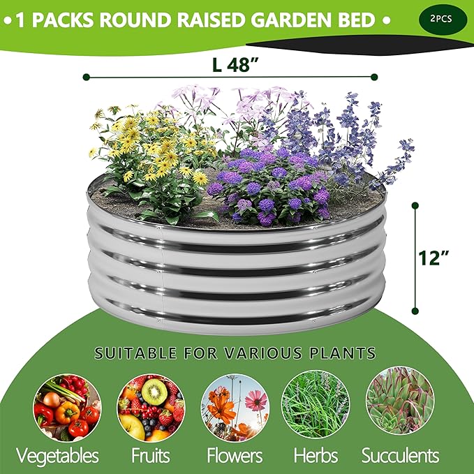 2PCS 4x4x1FT Galvanized Raised Garden Bed Kit, Vegetable Boxes-Round Metal - Image 2