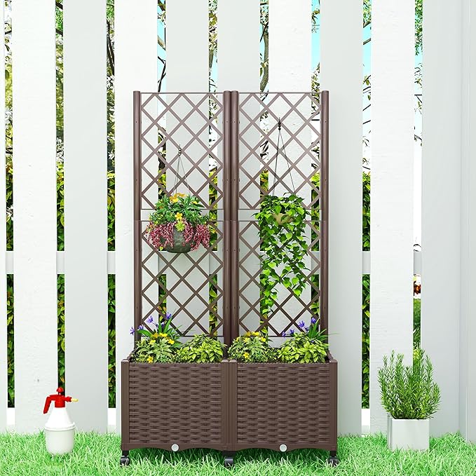 Outsunny Planter Box with Trellis, Self Watering Raised Garden Bed with - Image 8