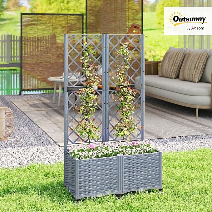 Outsunny Planter Box with Trellis, Self Watering Raised Garden Bed with - Image 2
