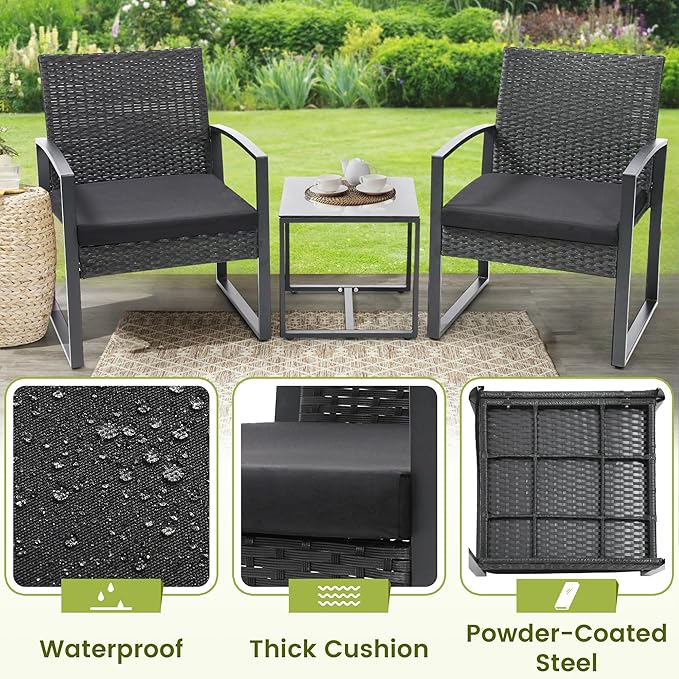 3 Piece Wicker Patio Bistro Set, Rattan Conversation Set - Image 4