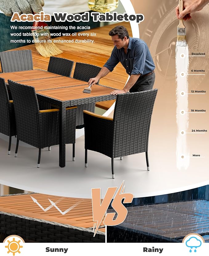 Flamaker 9 Piece Patio Dining Set Outdoor Acacia Wood Table and Chairs - Image 6