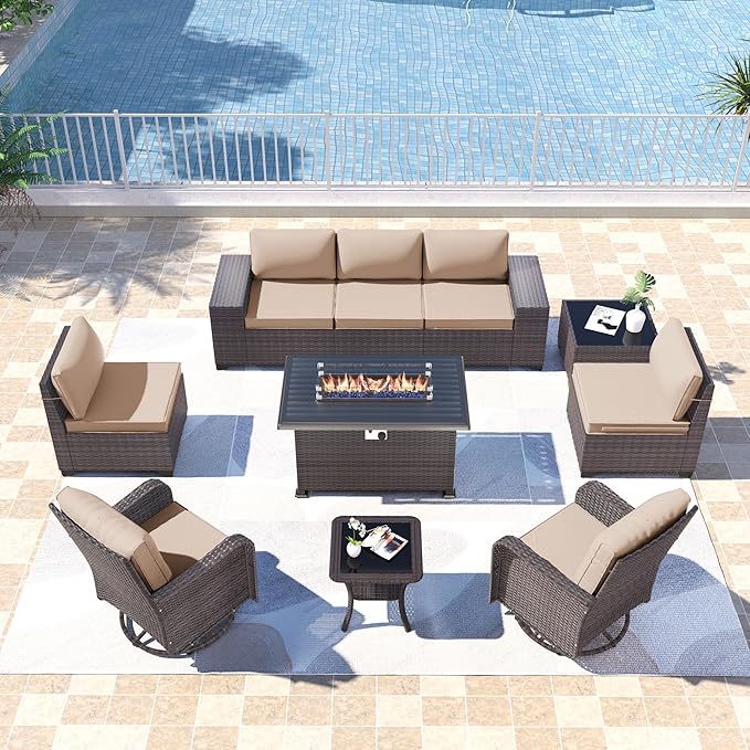 Kullavik 10 Pieces Outdoor Patio Furniture Set, PE Wicker Rattan Sectional Sofa by KULLAVIK