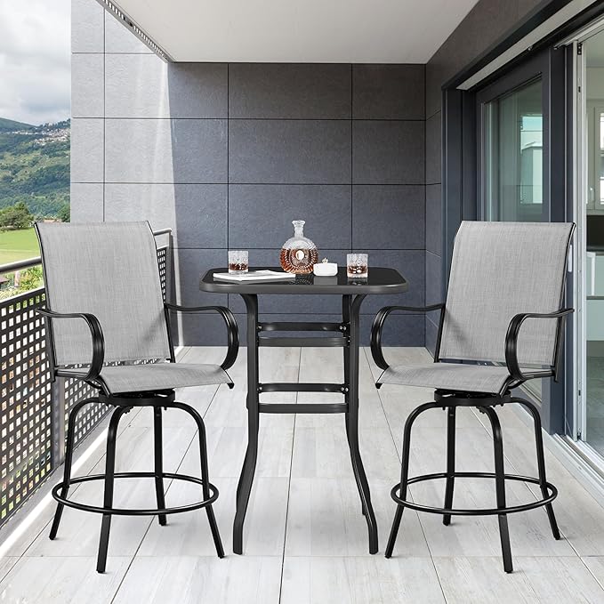 Yaheetech Patio Swivel Barstools Outdoor Chairs Set of 2, High Bistro Stools - Image 2