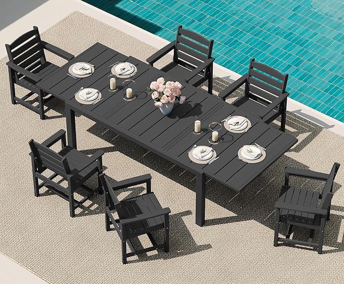 SERWALL 7-Piece Patio Dining Sets, All Weather HDPE Outdoor Furniture Set by SERWALL