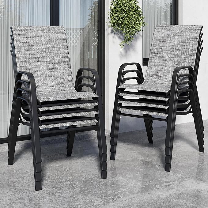 Patio Chairs Set of 8, Stackable Outdoor Dining Chairs by Vimstora
