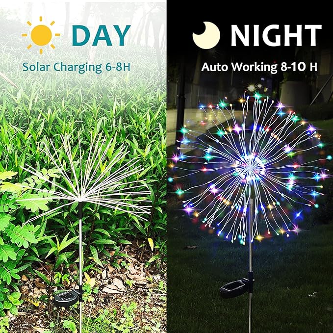 JJGoo Solar Firework Lights, 2 Pack 150 LEDs 2 Lighting Modes Solar Lights - Image 5