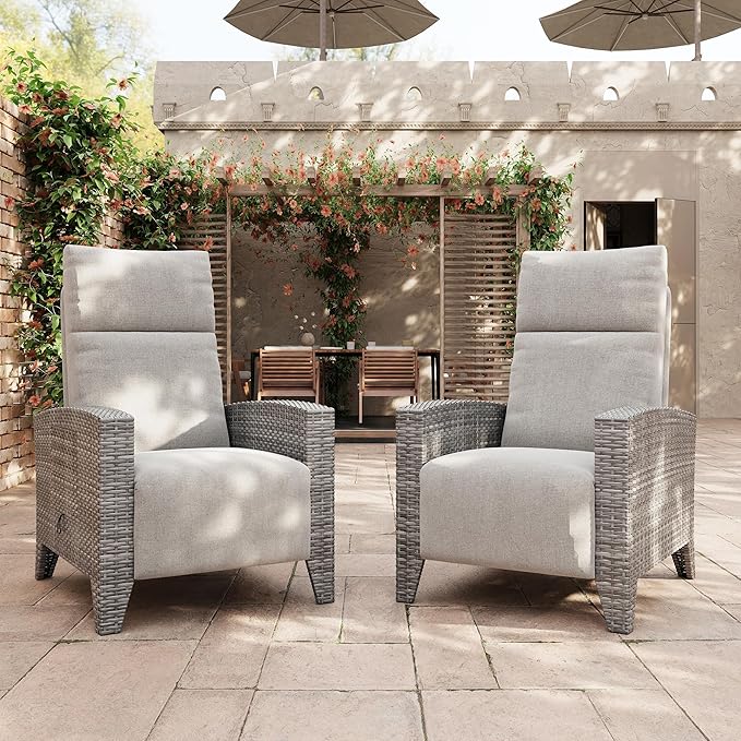 IDEALHOUSE Wicker Outdoor Recliner Reclining Patio Chairs by IDEALHOUSE