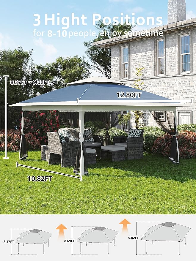 13 X 13FT Pop Up Gazebo, Canopy Tent, Gazebos on Clearance, Patio Folding Canopy - Image 5