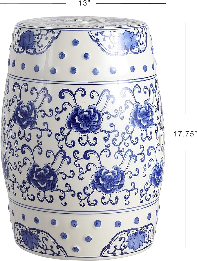JONATHAN Y TBL1000A Lotus Flower 17.8" Chinoiserie Ceramic Drum Indoor/Outdoor - Image 3