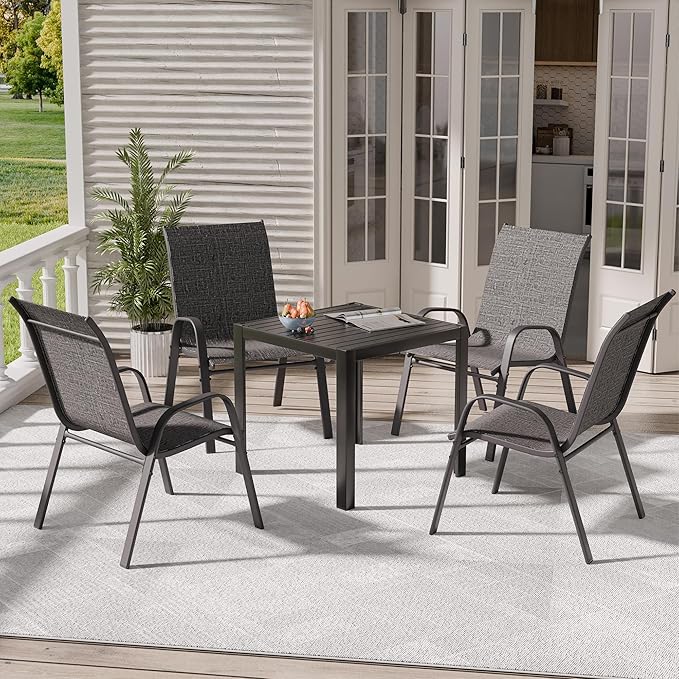 Patio Chairs Set of 4, Stackable Outdoor Dining Chairs - Image 2