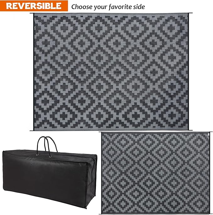 SAND MINE Waterproof Outdoor Rug 9x12 ft, Plastic Reversible Rug, Modern Area - Image 3