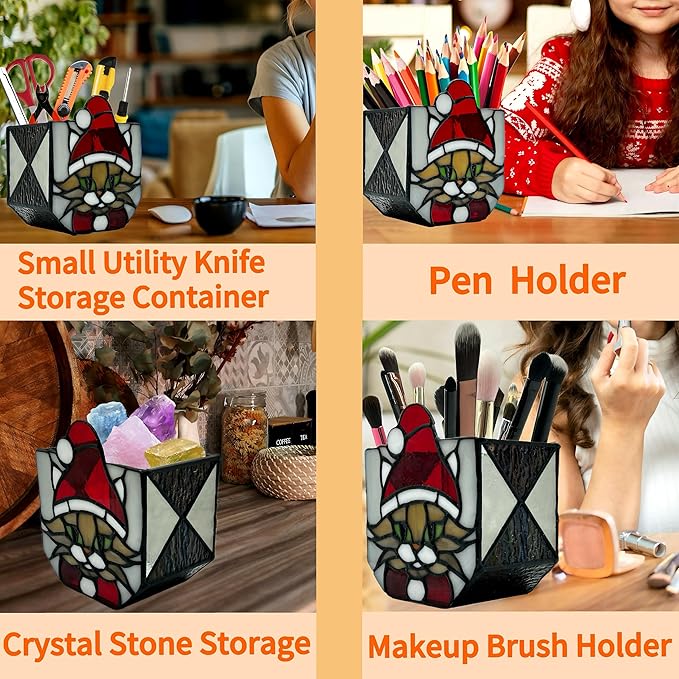 Stained Glass Christmas Cat Planter，Cute Planters - Image 3