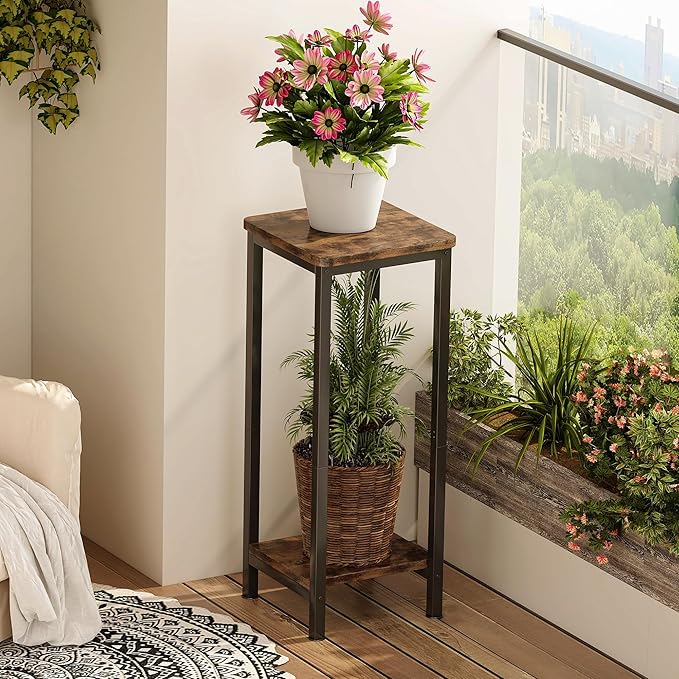 Homeiju Plant Stand Indoor, 2 Tier Wood Corner Plant Stand, Modern Square Plant - Image 4