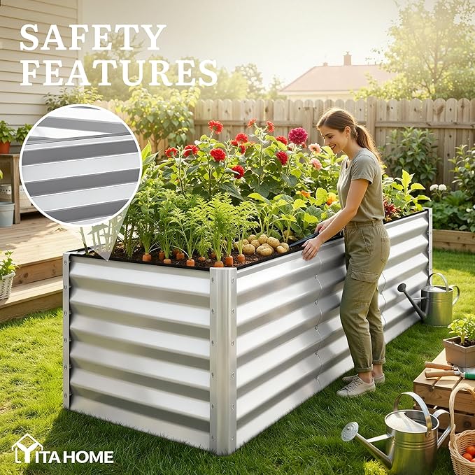 YITAHOME 8x4x3ft Large Raised Garden Bed Kit, Galvanized Metal Planter Box - Image 6
