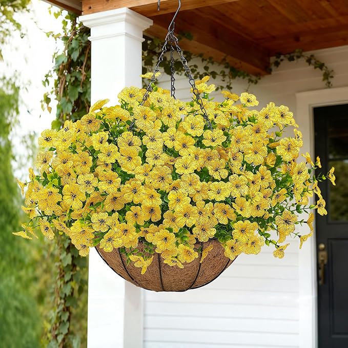 Artificial Faux Hanging Mums Plants Flowers Basket - Image 8