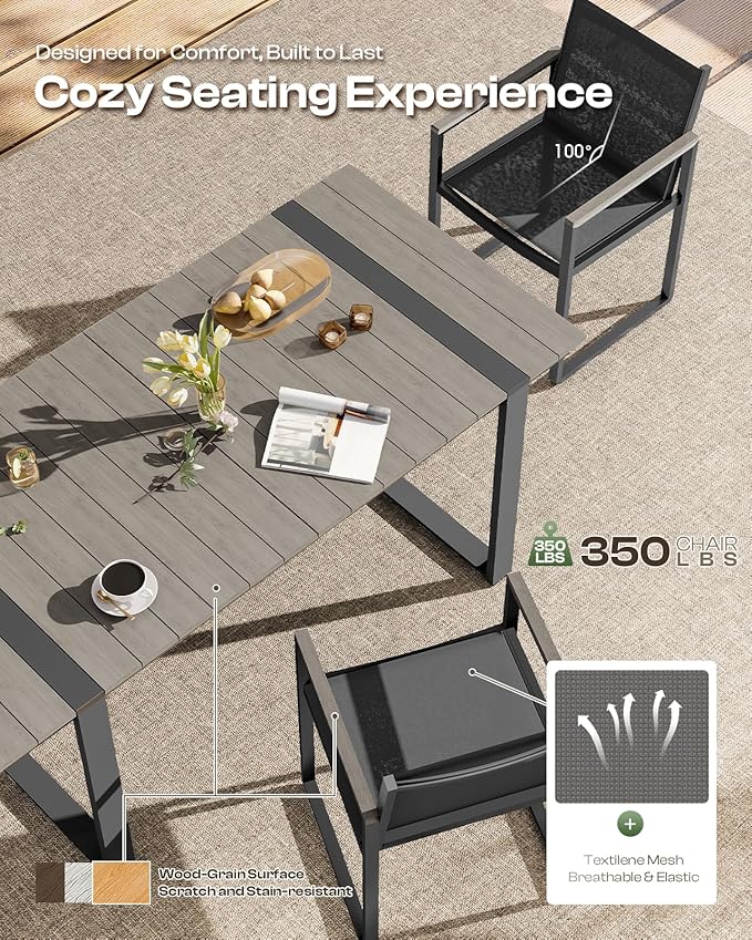 Outdoor Dining Set, HDPS + Aluminum Patio Table and Chairs Set - Image 3