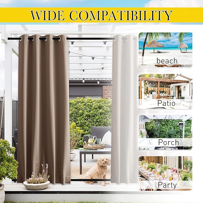 NICETOWN 2 Panels Blackout Patio Waterproof Outdoor Curtains, Insulated Top & - Image 7