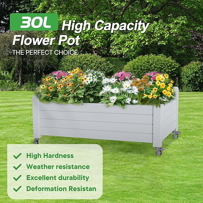 Raised Garden Bed with Wheels, 21 Gallon Self-Watering Outdoor Raised Planter - Image 8