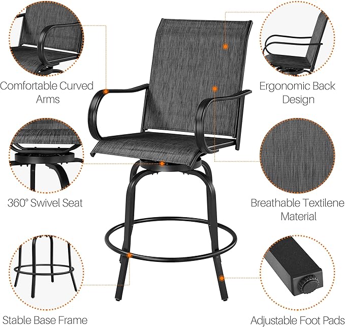 Yaheetech Patio Swivel Barstools Outdoor Chairs Set of 4, High Bistro Stools - Image 5