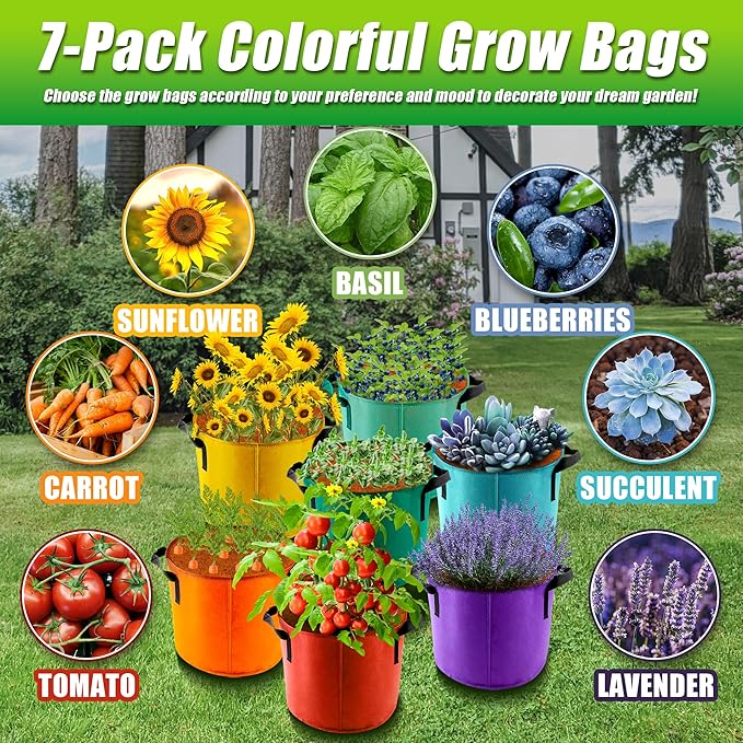 15 Gallon Grow Bags, 7 Pack Colorful Fabric Plant Pots - Image 6