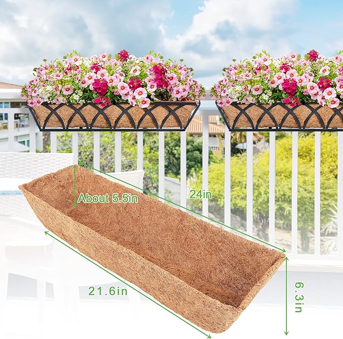 Y&M 2Pcs 24" Trough Coco Fiber Replacement Liner, Pre-Formed Window Deck Coco - Image 2