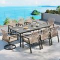 Patio Dining Set 9 Piece, 6 Woven Rattan Fixed Chairs and 2 Swivel Chairs by SUNSHINEVALLEY