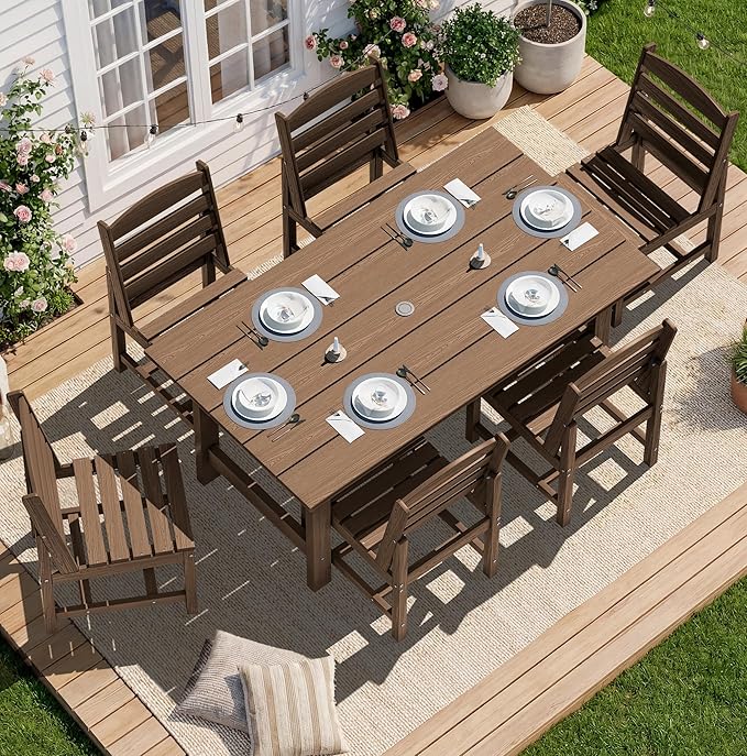 SERWALL Patio Dining Sets for 6 Person, HDPE Dining Set by SERWALL