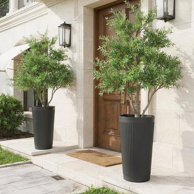 Self Watering Tall Black Planters Outdoor Set of 2, 24” Flower Pots Planters - Image 7