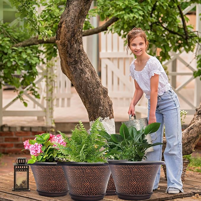 Quarut 12 Inch Pots for Plants, 4 Pack Large Flower Pots - Image 6