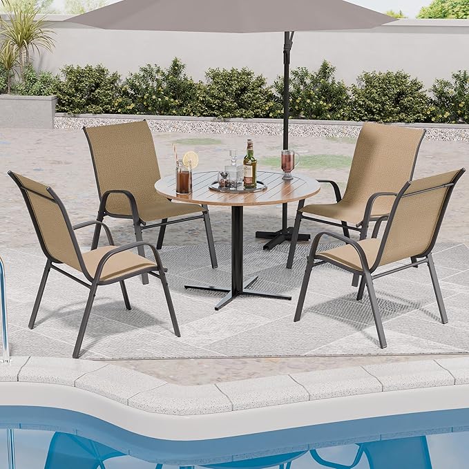 Patio Chairs Set of 4, Outdoor Dining Chairs Stackable - Image 4