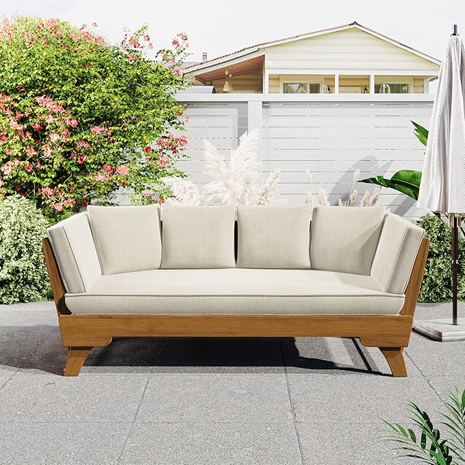 Christopher Knight Home Gary Patio Convertible Couch, Wooden Outdoor Daybed by ChristopherKnightHome