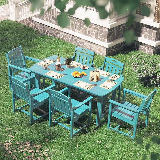 HDPE Outdoor Dining Set, Patio Table and Chairs Set, All-Weather 7-Piece - Image 8