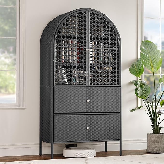YITAHOME 65 Inch Outdoor Storage Shed, Arched Wicker Stand-Up Pantry - Image 6
