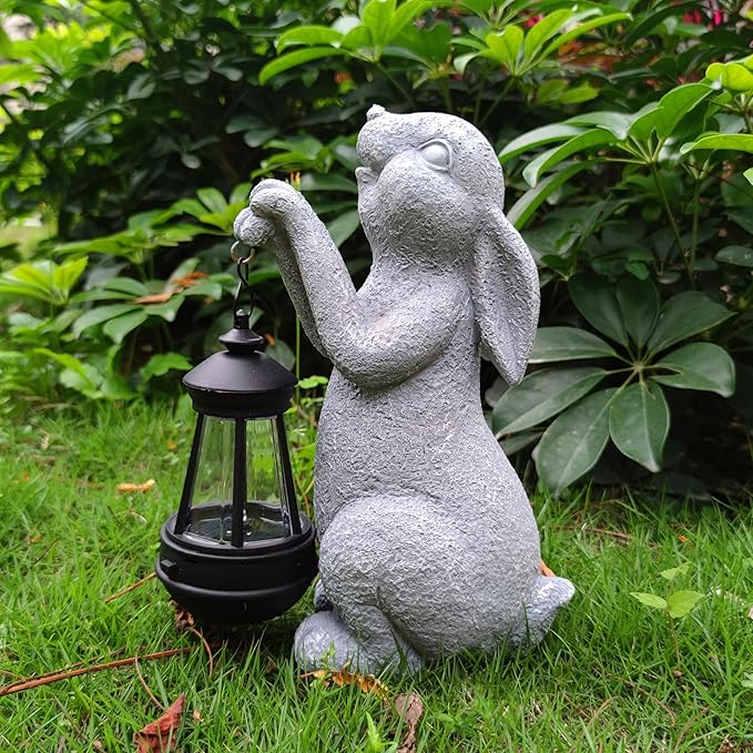 Rabbit Solar Garden Statues, Resin Rabbit Figurine Decorations - Image 2