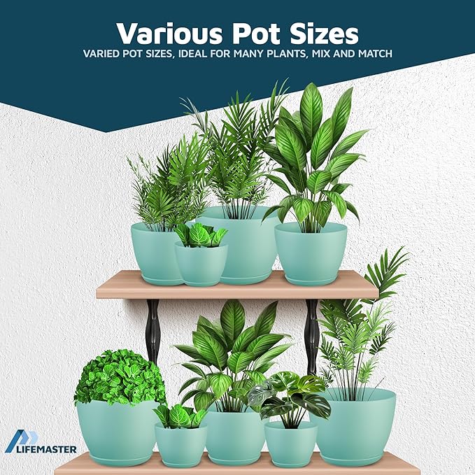 Aqua Plant Pots with Drainage Holes & Saucers 3 Pack, Indoor & Outdoor - Image 4