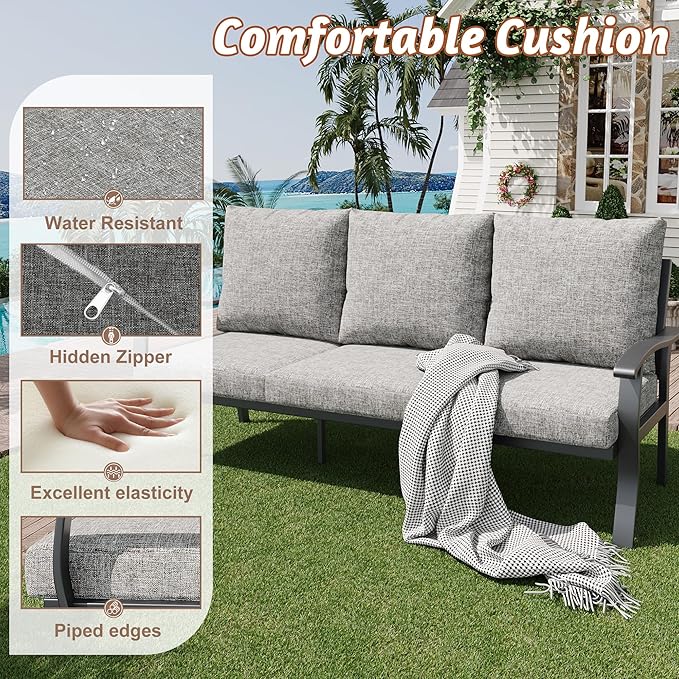 HOMREST Outdoor Couch Aluminum Patio Furniture Sofa, 3-Seat All-Weather Metal - Image 5