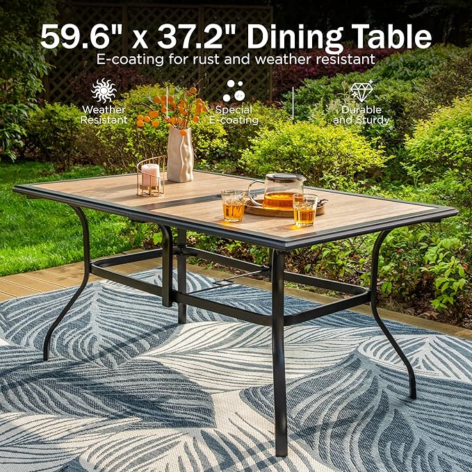 PHI VILLA Outdoor Dining Table for 6, Modern Long Furniture for Patio - Image 3