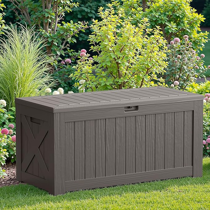 JUMMICO 120 Gallon Resin Deck Box, Large Outdoor Storage Box Waterproof & - Image 5