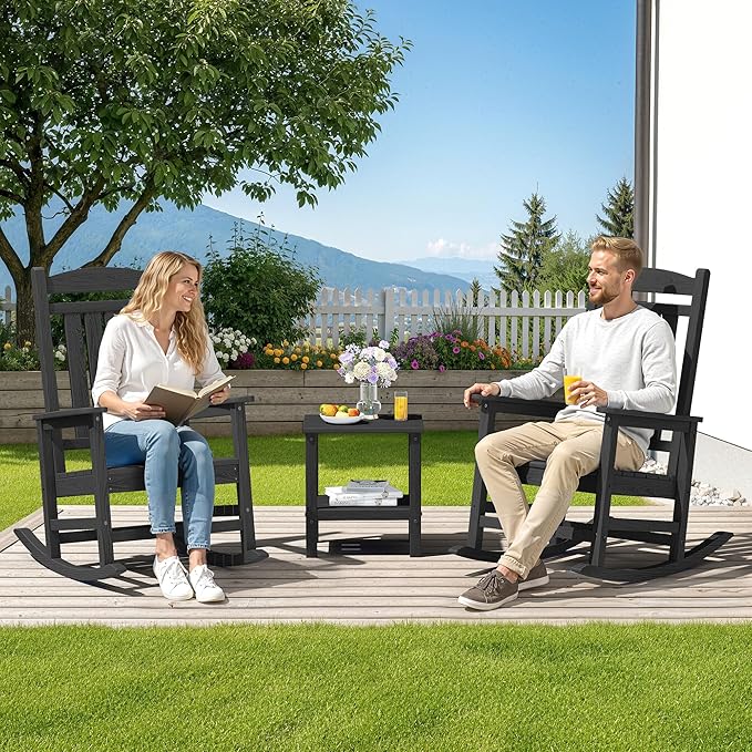 SERWALL HDPE Outdoor Rocking Chair Set of 4, Patio Rocking Chairs, All-Weather - Image 2
