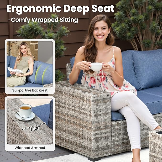 ovios 6 Pieces Patio Furniture Set, Outdoor Wicker Sectional Sofa - Image 6