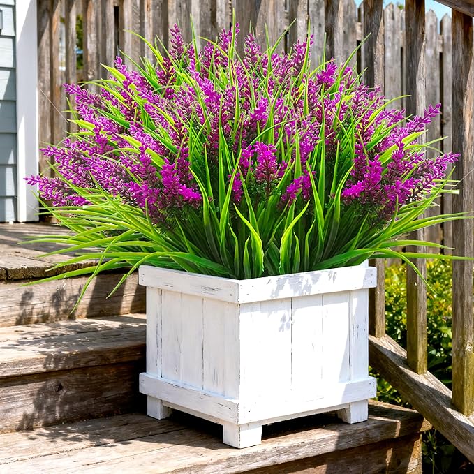 Artificial Plants Outdoor, Lavender Artificial Flowers Plastic Fake Faux - Image 3