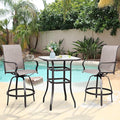 Vongrasig 3 Piece Patio Swivel Bar Set, All Weather Mental Textilene High by Vongrasig