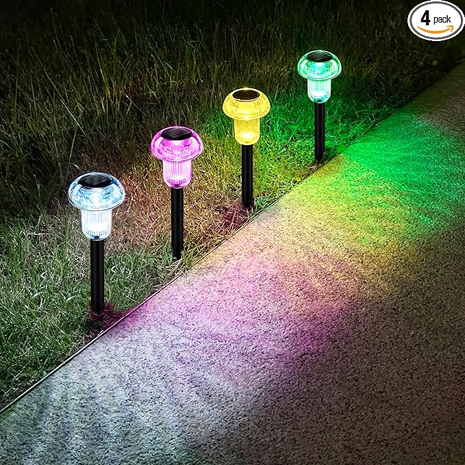 Easter Solar Pathway Lights Outdoor Decorative 4 Pack, 4 color LED Mushroom by COZYPAVILION