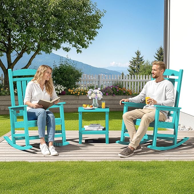 SERWALL HDPE Outdoor Rocking Chair Set of 2, Patio Rocking Chairs, All-Weather - Image 2