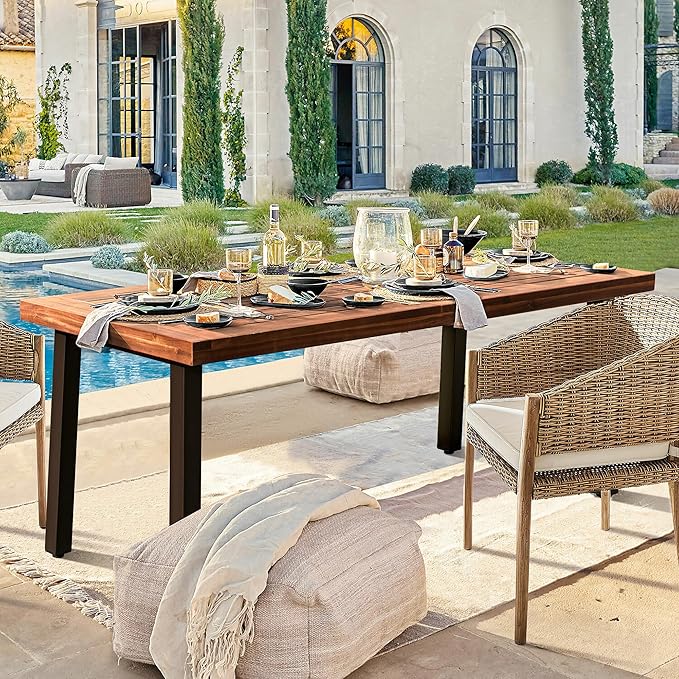 Devoko Home Acacia Wood Dining Table 6-Person Indoor Outdoor Table - Image 4