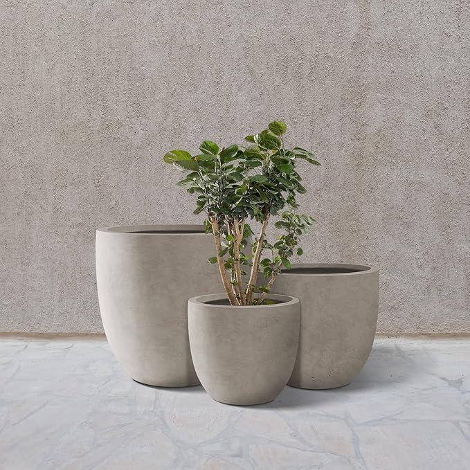 Kante 20", 13.4" Dia Round Concrete Planters, Outdoor Indoor Modern Decorative - Image 8